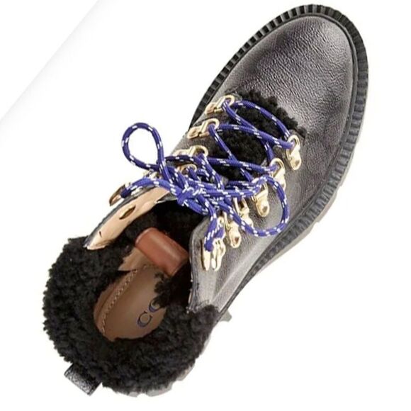 Coach Janel Signature Logo Print Shearling Accent Lug Sole Hiker Booti… - Picture 2 of 7